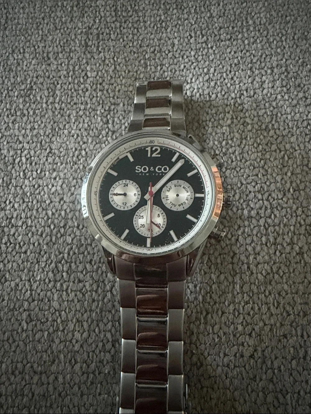 SO & CO Stainless Steel Chronograph Watch - Black Dial